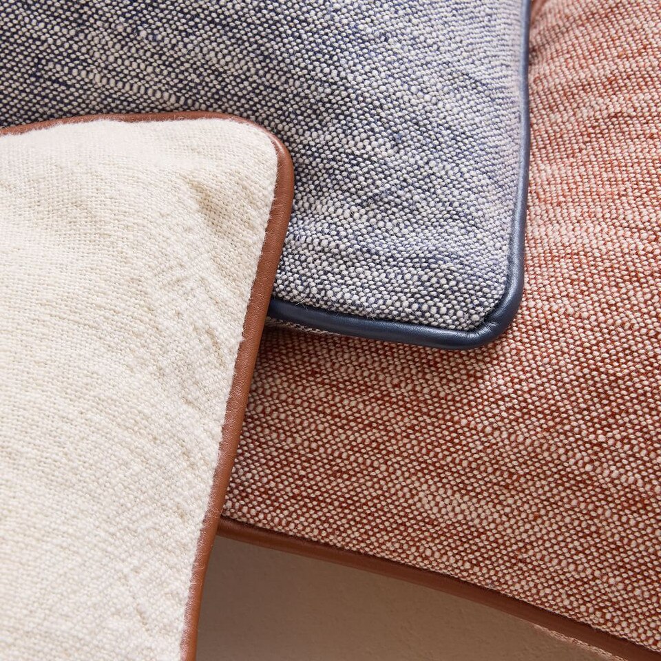 Linen Cotton Chambray w/ Leather Trim Cushion Cover West Elm Australia